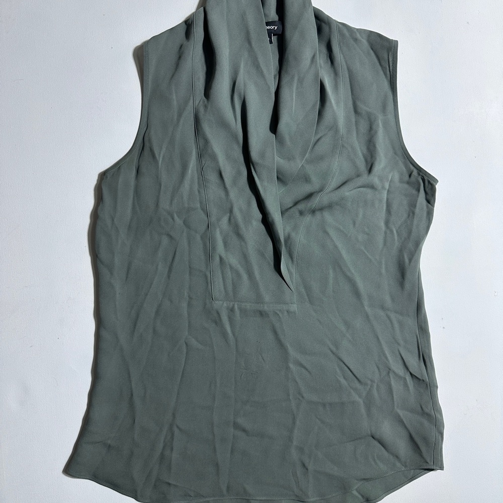 Theory Sleeveless Cowl Neck Blouse - Olive